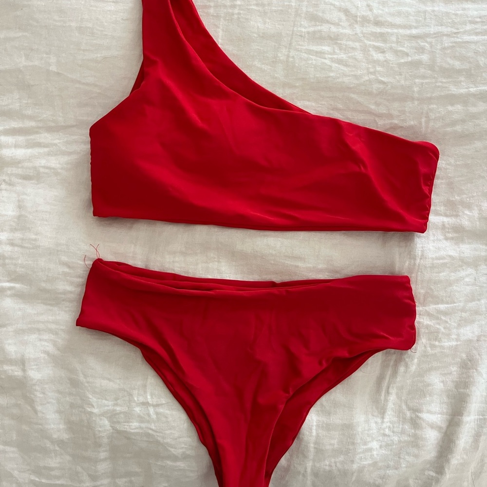 Red One-Shoulder Bikini Set